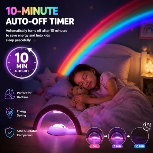 Excerando Rainbow Projector Night Light for Kids Bedroom, Colour Changing LED Rainbow Lamp with USB & Battery Power, Rainbow Light Projector for Girls Boys Room Decor, Birthday Gift for Children — view 5