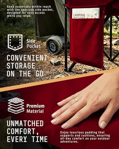 Voyager Folding Camping Chairs 2 Pack with Cooler Bag, Lightweight Q195 Steel Frame, 600D Oxford Fabric, Portable & Comfortable - Black (Red, Pouch) — view 3