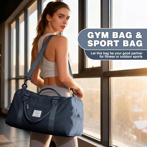 WEPLAN Gym Bag Womens Men Sports Fitness Bags Weekend Overnight Bag Travel Duffle Bags for Women with Shoes Compartment Wet Pocket,Holdall Hospital for Swimming Carry on Hand Luggag,A13-Gray Blue — view 2