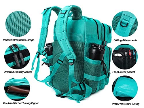 LHI Military Tactical Backpack for Men and Women 45L Large waterproof Rucksack for School, Hiking, Trekking, Hunting(lake blue) — view 4