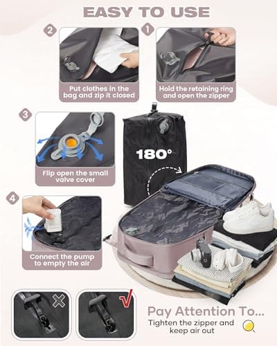 SZLX Vacuum Backpack Travel Bag with Pump, New Ryanair Cabin Size Bag 40x30x20 Backpack Wizz air, Large Travel Backpack Women Men Carry On Casual Daypack Fit 14 Inch Laptop with Shoes Compartment — view 5