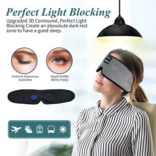 Bluetooth Sleeping Eye Mask Headphones,SKYEOL 5.2 Wireless Bluetooth Headphones Adjustable&Washable Music Travel Sleeping Headset with Built-in Speakers Microphone Hands-Free for Sleeping (Grey3d) — view 5