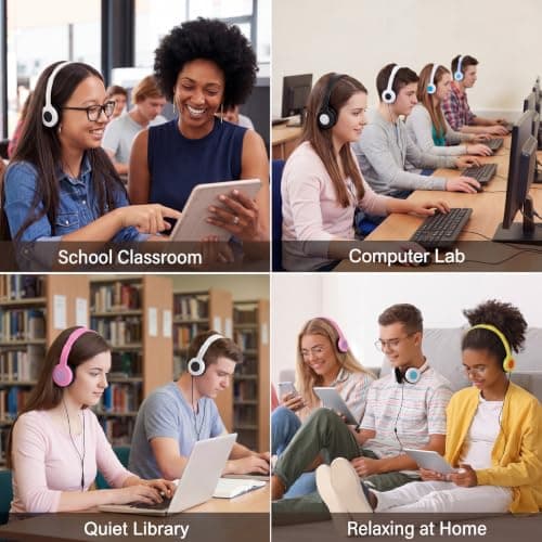 Konohan 30 Pack Bulk Wired On-Ear Headphones with 3.5mm Jack Adjustable Lightweight Individually Wrapped Headphones for Students Classroom School Library Office Travel (Multi-Color) — view 6