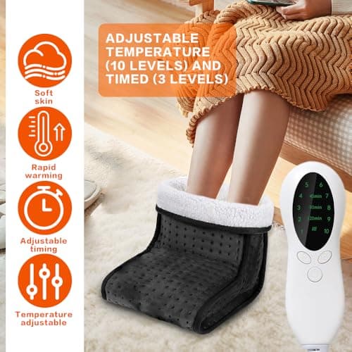 Electric Foot Warmer, Cold Feet Warmers, Cosy Heated Foot Warmer with Removable Lining, 10 Temperature Settings and 3 Timer Settings, Heated Foot Warmers for Women Men Winter Home Office, Black — view 4
