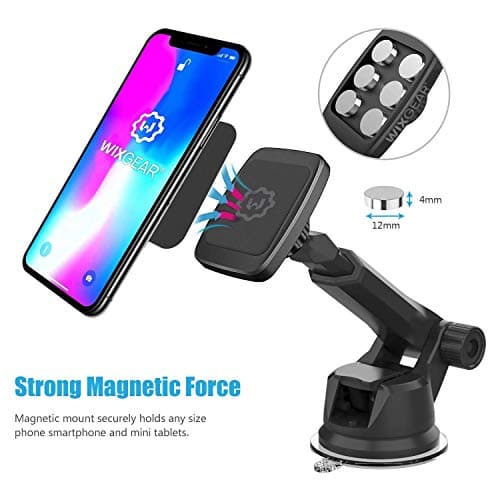 WixGear Universal Magnetic Car Mount Holder, Windshield Mount and Dashboard Mount Holder for Cell Phones and Tablets with Long Arm – (New Version Telescopic Arm) — view 3