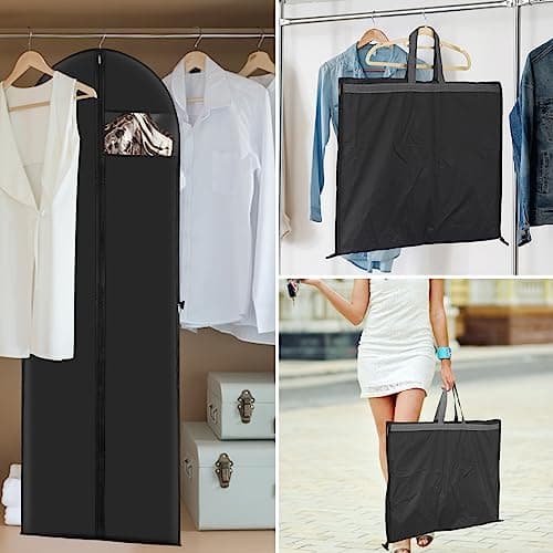 3 Pack Long Dress Covers Garment Storage Bags, 180cmx60cm Wedding Dress Covers for Storage and Travel, Full Length Foldable Washable Clothes Cover with Handles, for Gowns, Coats, Suit Carrier, Black — view 2