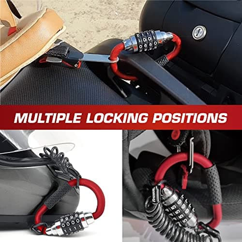 RADIKAL RK540R Motorcycle Helmet Lock, Combination Code Lock, T Buckle Adapter, Security Cable, Carabiner Anti-Theft Padlock Multifunction Universal Scooter, Electric Bicycle, Ebike, Luggage, Backpack — view 4