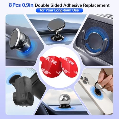volport Adhesive Sticky Pads 8 Pack 23mm for Magnetic Car Dashboard Phone Mount Base, 2 PCS 35mm for Socket Mount Base & Collapsible Grip, Extra Strong Heat Resistant Mounting Tape Replacement — view 4