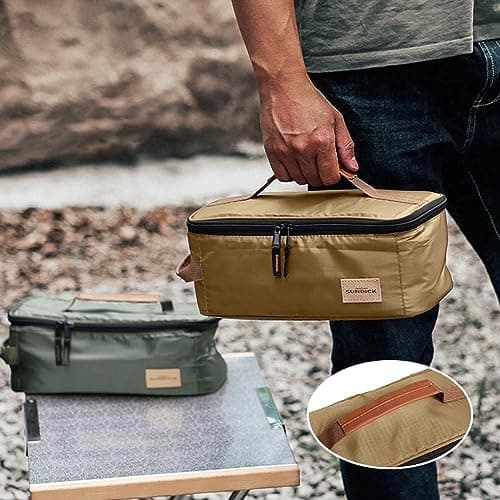 TRIWONDER Camping Utensils Storage Bag Camping Gadgets Cutlery Tableware Pouch Cooking Utensil Organizer Portable Toiletry Wash Bag for Travel Picnic Barbecue (Khaki) — view 5