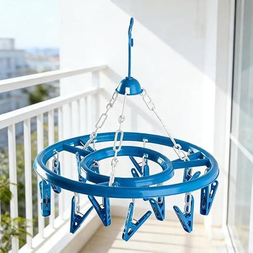 Round Clothes Hanger with 18 Hooked Pegs 32cm Washing Line Drying Rack Space Saving Laundry Organiser for Socks Underwear Small Garments Travel Home Use Plastic Clothes Airer Random Colour — view 3