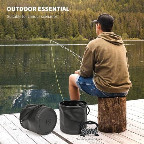Foldable Water Pot - Light Green Stand, Foldable Camping Bucket, Compact Travel Pond Outdoor Utility Bowl | Portable Folding Water Pot with Sturdy Fabric Design for Fishing Camping p — view 2