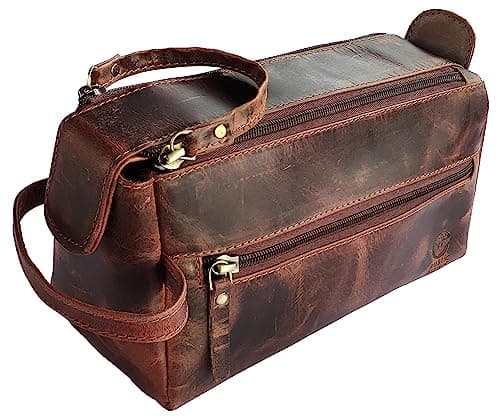 Leather Wash Bag for Men - Travel Toiletry Bag - Shaving Dopp Kit Toiletries Organizer - Leather Makeup Bag for Women