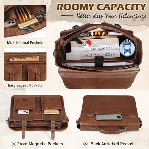 RAINSMORE Messenger Bag PU Leather Laptop Bag 15.6 Inch Briefcase for Men — view 3