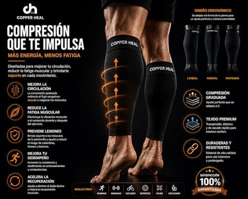 COPPER HEAL Calf Copper Compression Sleeves (Pair) Sport Muscle Strains Shin Splints Leg Socks Guard Running Marathon Soccer Rugby Tennis Golf Maternity Flight Gym Work — view 3