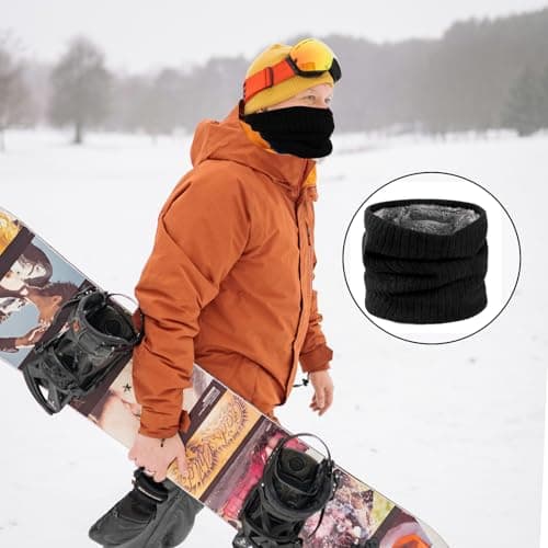 ATSNOSH 2 Pcs Neck Warmer for Men Women, Tube Scarf, Winter Windproof Thermal Fleece Neck Gaiters,Thermal Knitted Snood Scarf, for Motorcycle Running Cycling Ski (Black+Navy blue) — view 4