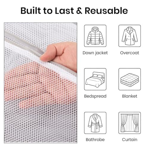 2 PCS Grey Coarse Mesh Laundry Bags with Zips, Large Reusable Washing Bags for Laundry Delicates, Durable Wash Bags for Washing Machine, Sweater, Coat, Lingerie, Travel Organizer — view 3