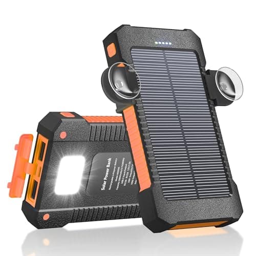 Solar Power Bank 26800 mAh with 4 Solar Panels, Power Bank USB-C 18W Quick Charge for Compatible Phones, IPX7 Waterproof Outdoor External Batteries with Flashlight Light/SOS/Strobe