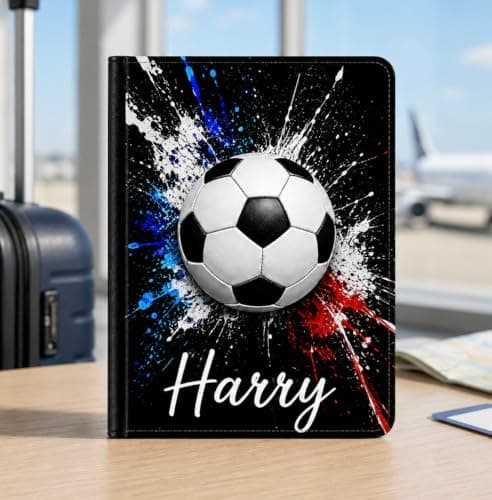 Speaking of Gifts Personalised Football Passport Cover – Boys Soccer Travel Document Holder – Kids Name Holiday Gift — view 3