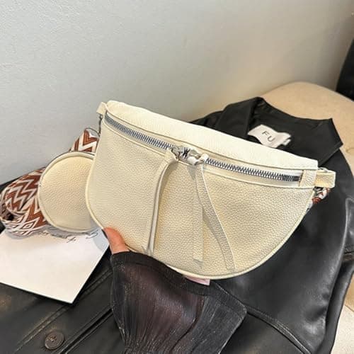 SSKHE Women’s Fashion Crossbody Waist Bag Set, Soft Vegan PU Leather Belt Bag + Matching Coin Purse, Large Capacity, Adjustable Wide Strap, for Travel, Work (White, One Size) — view 2