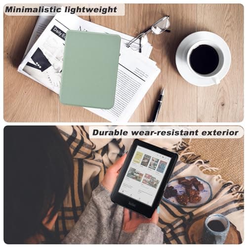 DMLuna Case for Kobo Clara Colour/Clara BW/Clara 2E 6"eReader, Ultra Slim Lightweight Folio Premium PU Leather Protective Cover with Auto Sleep/Wake Function, Agave Green — view 3