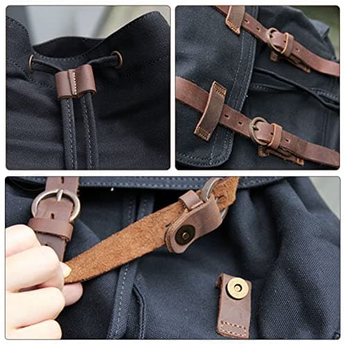 AUGUR High Capacity Canvas Vintage Backpack - for School Hiking Travel 12-15.6" Laptop Backapcks for men Casual Daypacks (Larger-Black) — view 4