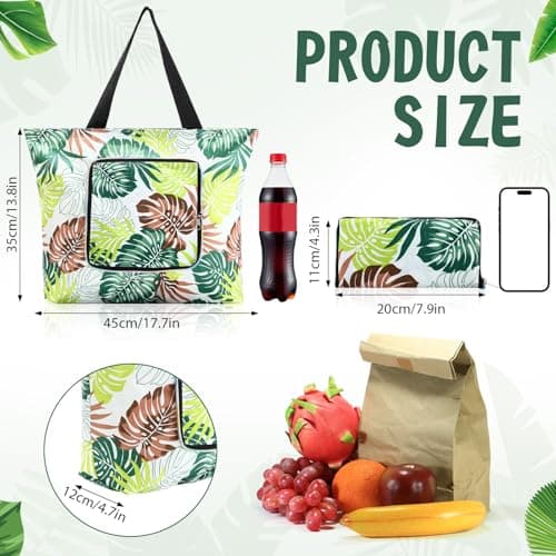 Yoojahow 12 Pcs Summer Reusable Shopping Bags Foldable Grocery Bags with Handles Zippers Large Capacity Grocery Bags Waterproof Beach Tote Bags for Women Work Gym Beach Groceries, Multi Colors — view 4