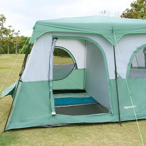 Amazon Basics 10-Person Instant Camping Tent with Rainfly, Pre-Attached Telescoping Frame, Weather-Resistant, Quick Setup, Mesh Windows, Room Divider, for Large Group & Family, Green, — view 4