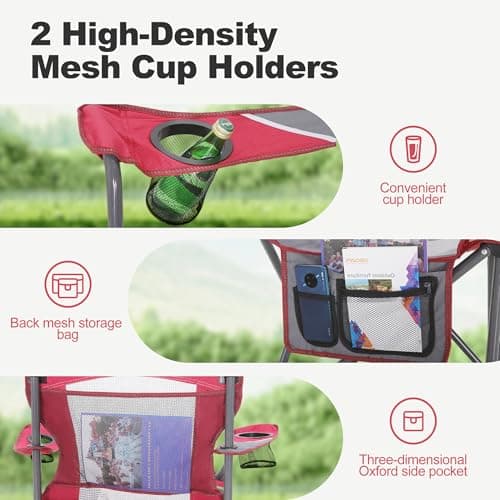 LET'S CAMP Mesh Back Folding Camping Chairs for Adults Support 160 KG Red — view 6
