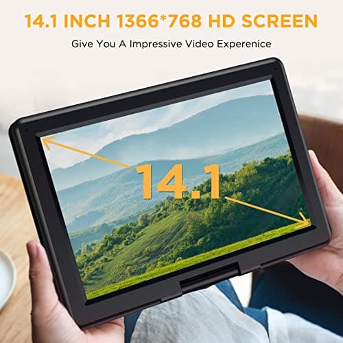 DBPOWER 16.9" Portable DVD Player with 14.1" Swivel HD Large Screen, with 6 Hrs 5000mAH Rechargeable Battery, High Volume Speaker, Support DVD/USB/SD Card and Multiple Disc Formats — view 4
