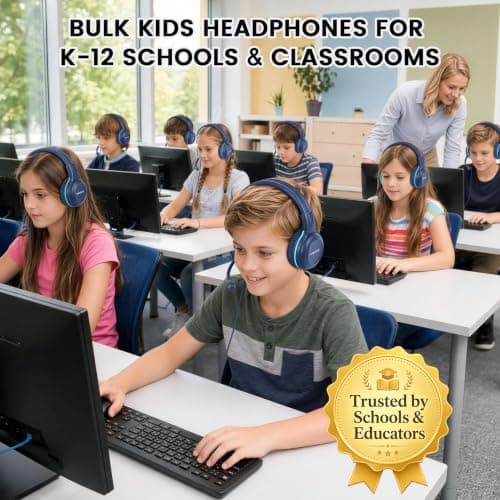SIMOLIO 10 Pack Wired Headphones for School with Mic, Kids Headphone with Swivel Boom Mic for Student K12 & Teacher & E-Learning — view 3