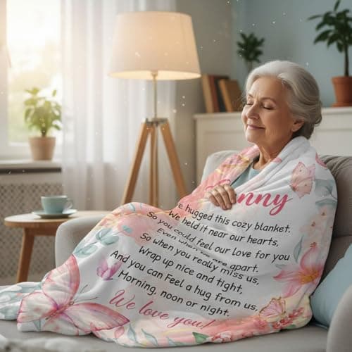 Eiapadeor Granny Blanket Gifts - Flannel Blanket Granny Gifts from Grandchidren Grandson, Nana Blanket Nans Grandma Presents for Mother's Day Mothering Sunday Large Pink Butterfly Rose Flowers — view 4