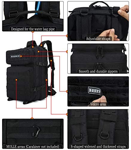 Doshwin 40L Military Backpack Tactical Army Assault Pack Molle Camo Rucksack for Camping Trekking Travel Hiking (Black) — view 3