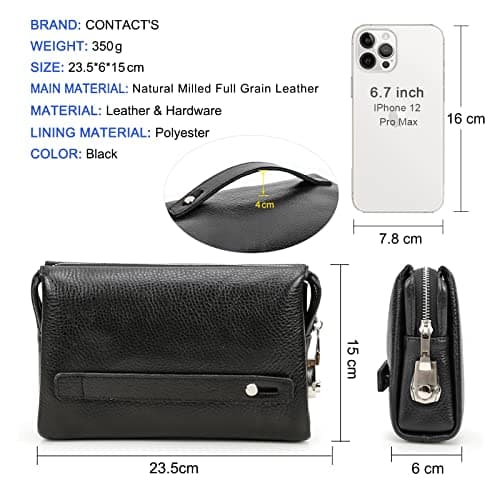 Contacts Genuine Leather ID Card Holder Clutch for Men, Mens Large Capacity with Anti-theft Combination Lock Travel Wallet with Strap — view 3