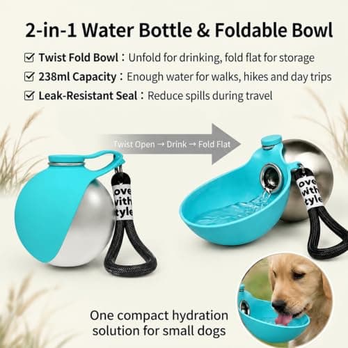 Foldable 2-in-1 Dog Water Bottle with Silicone Bowl, 238 ML — view 4