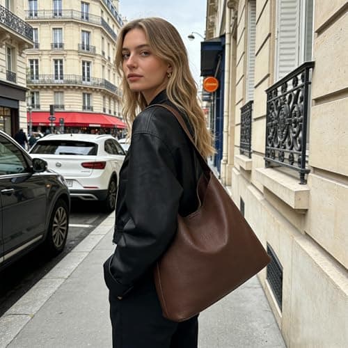 BotaBay Women's Hobo Bag Soft Vegan Leather Shoulder Bag, Large Slouchy Tote Handbag with Matching Pouch, Lightweight Everyday Underarm Bag for Work, Travel & Daily Use, Coffee — view 3
