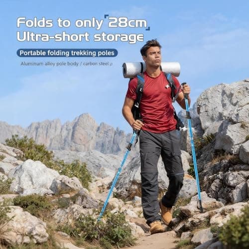 Folding Hiking stick, Walking Pole, Single Trekking Pole, Walking Stick for Hiking, Camping, Lightweight Backpack travel Staff, Best Gift for Outdoor Enthusiasts (Black straight handle, Short) — view 3