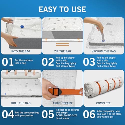 Mattress Vacuum Bag for Storage and Moving, Vacuum Mattress Bag with Straps for Latex, Hybrid and Foam Mattresses, Double/King Size — view 4