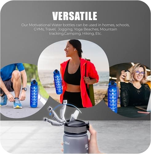 Roe Tenpo Sports Water Bottle with Straw and Time Marking, and 32OZ Capacity - Motivational and Eco-Friendly BPA-Free Bottle for Running, Gym, Yoga, Outdoors, and Camping (Style-1, Blue) — view 5