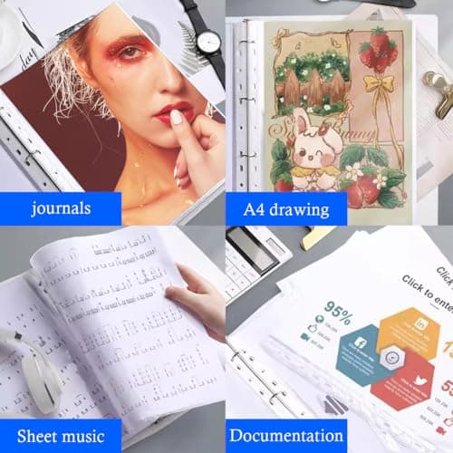 DODUOS A4 Display Folder 4 Ring, Black A4 Presentation Folder with Plastic Pockets 50pcs and 6 Colorful PP Divider Pages, 4 Ring Binder Folders for Documents Certificates, Receipts — view 5