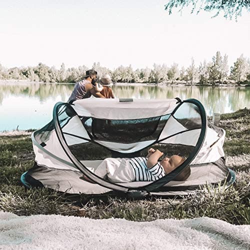 DERYAN Baby Travel Cot with Mattress from Birth to 2.5 Years - Pop Up Bed Tent Set Up in 2 Seconds - Includes Mosquito Net and Travel Bag, Fast & Compact Folding, Lightweight (Cream) — view 2
