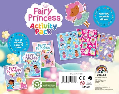 Anila's Fairy Princess Activity Pack with Colouring Books, Sticker book, Stationery Set, Colouring Pencils & 100 Reusable Stickers.(Perfect for children aged 3-8). — view 3