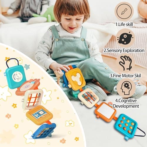 weirtoya Busy Board for 1 Year Old,Montessori Toys for 1 2 3 Year Old Boy Girl Birthday Gifts,8 in1 Toddler Toys Travel Activities Busy Cube,My First Montessori Busy Board (Blue) (Pack of 2) — view 2