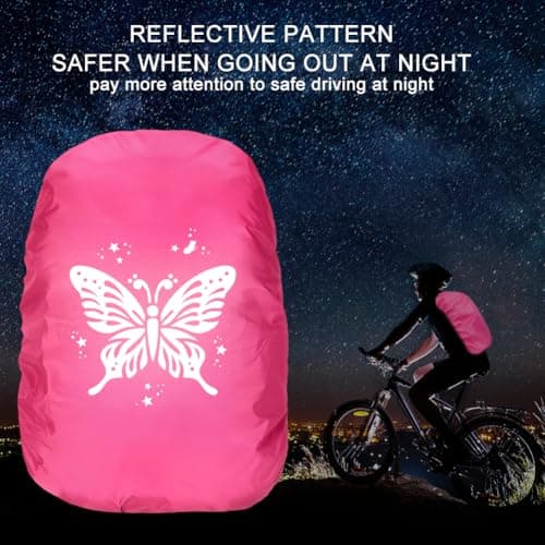 flintronic Waterproof Rain Cover for Backpack, Reflective Rucksack Cover, High Visibility Backpack Cover, Anti-dust, Foldable for Girls, Children, Unicorn & Butterfly — view 2