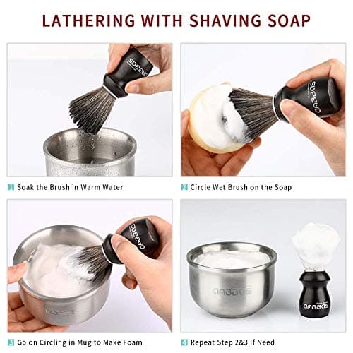 Anbbas Shaving Brush and Holder with Travel Case, Synthetic Badger Hair Ebony Handle Brush,3in1 Kit for Men — view 3