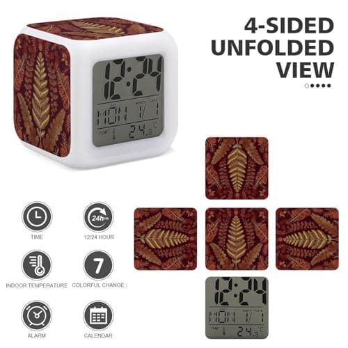 Rkklvbns Maroon Gold Pattern 7 Color Changing Alarm Clocks, Digital Clocks — view 3
