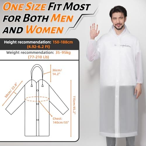 WOHSEROM 1 Pack Rain Ponchos for Adults Reusable, Thickened EVA Travel Raincoat Jacket with Hoods and Sleeves, Lightweight White Waterproof Capes Ponchos for Men Women Outdoor Hiking Camping Travel — view 2