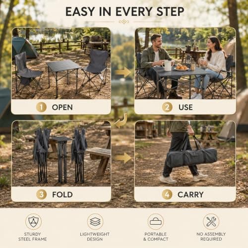 HomlyPro Folding Camping Table and Chairs, Set of 2 - Lightweight and Durable, Garden Table and Chairs with Carry Bag for Indoor & Outdoor Use, Ideal for Picnic & Garden (Grey) — view 3