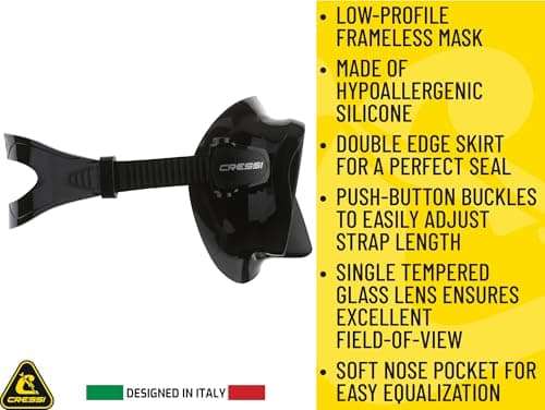 Cressi F1 Frameless Diving Mask - Anti-Fog Tempered Glass Snorkel Mask - Silicone Skirt for Secure Scuba Fit - Adjustable Buckles for Diving & Snorkelling - Blue - One Size — view 4
