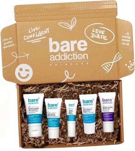 Bare Addiction Travel Size Skincare Moisturiser Cleanser Serum and Spot Cream Starter Kit: Daily Foaming Cleanser & Anti Blemish Boost Serum