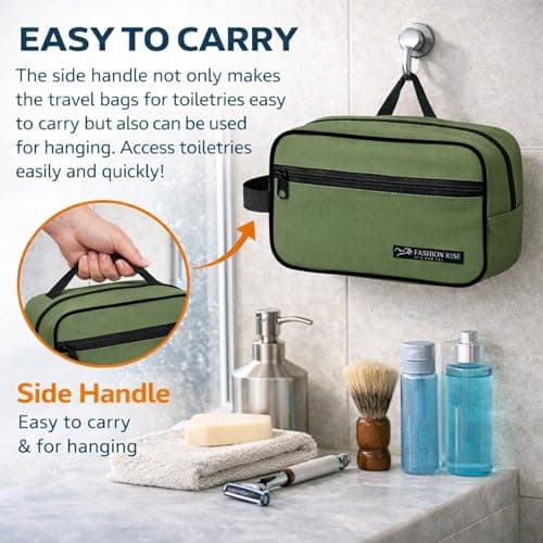 Water-Resistant Toiletry Bag for Men & Women - Lightweight Travel Wash Bag with Multiple Compartments, Compact Dopp Kit Cosmetic Organizer, Durable Nylon Shaving & Makeup Storage Case (Olive Green) — view 4